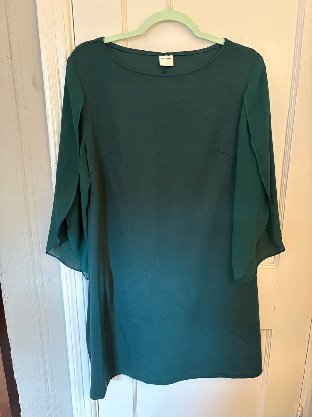 Umi Teal Long-Sleeve Shift Dress with Flutter Sleeves